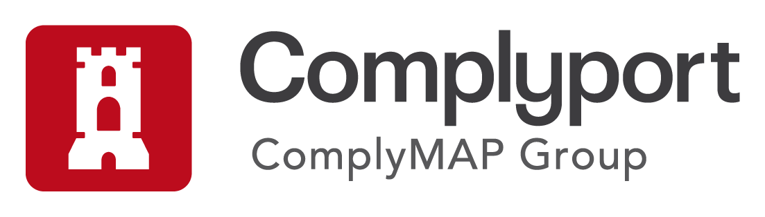 Complyport logo: red square icon with a white castle, followed by the text 'Complyport' and the subtitle 'ComplyMAP Group'