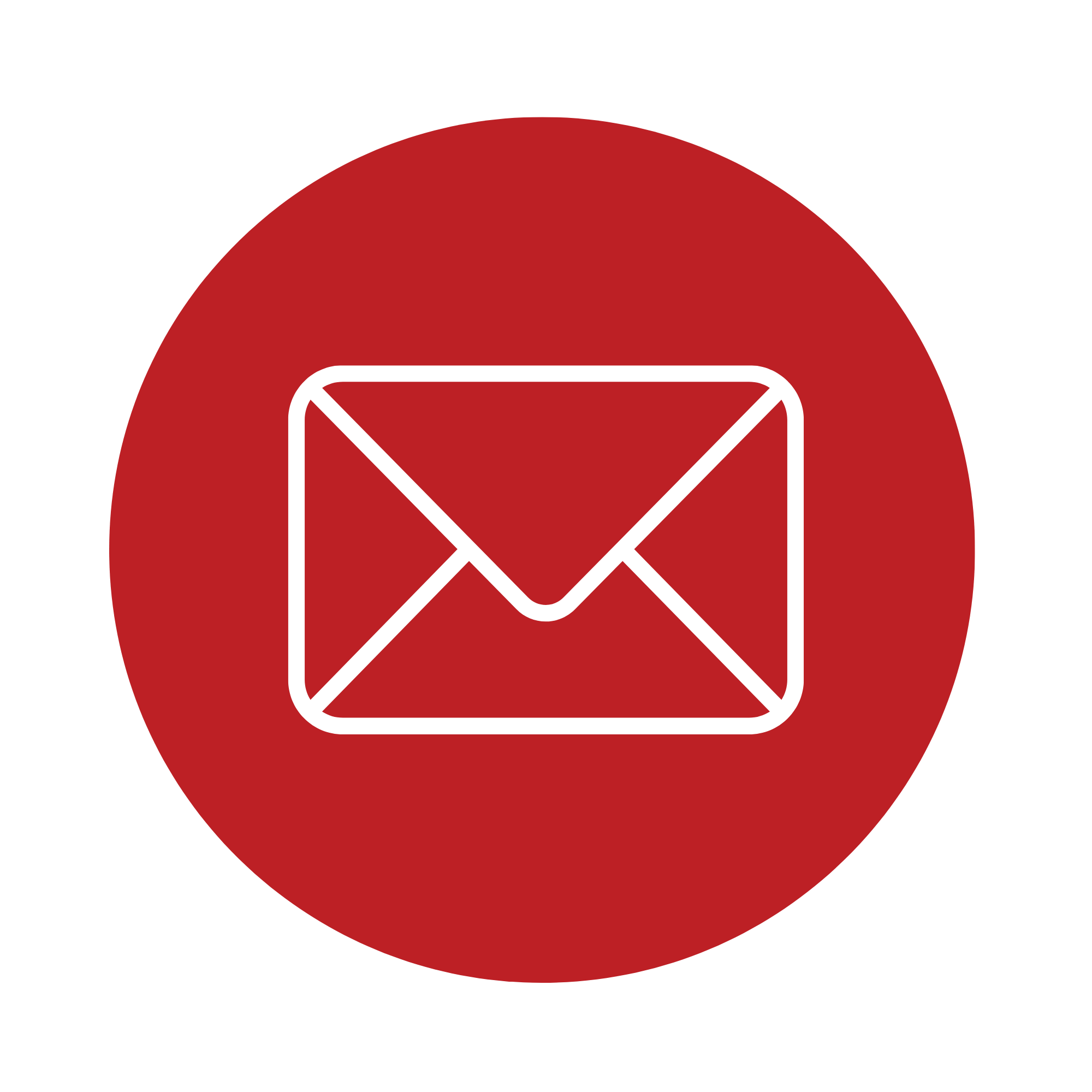 White outline of an envelope centered on a red circle/badge image area is red with a white envelope icon in the middle.